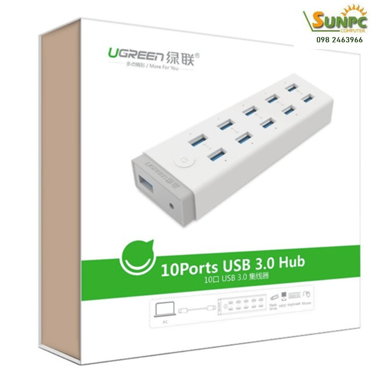 Hub đa chức năng 10 cổng USB 3.0 Ugreen 20297 kèm sạc điện thoại, máy tính bảng...